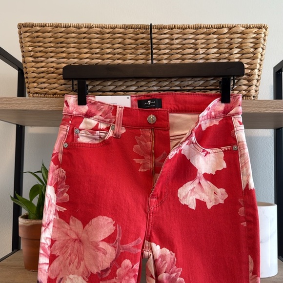 NWT 7 For All Mankind The High Waist Ankle Skinny Floral Print Jeans, 26 - Picture 8 of 12